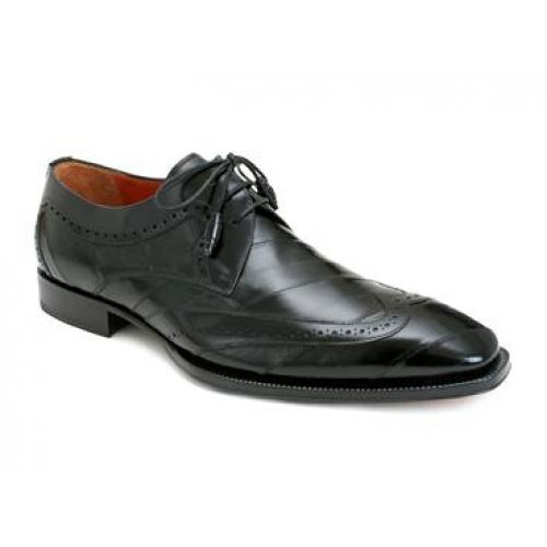 Mezlan "Young" 3384AN Black All-Over Genuine Eel Wing-Tip Shoes